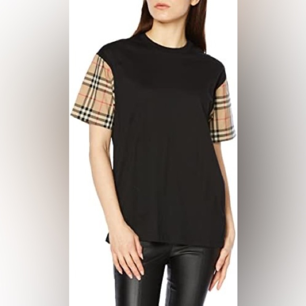 Checkered Sleeve Black Cotton Tee